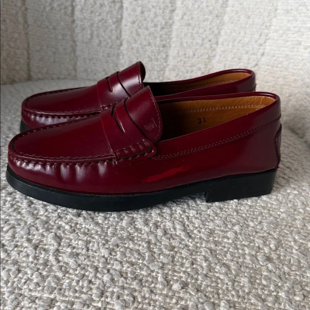 Tod’s Junior Penny Loafers Burgundy Leather Kids EU 31 Classic Dress Shoes